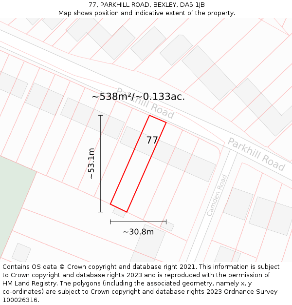 77, PARKHILL ROAD, BEXLEY, DA5 1JB: Plot and title map