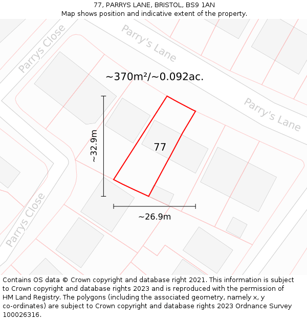 77, PARRYS LANE, BRISTOL, BS9 1AN: Plot and title map