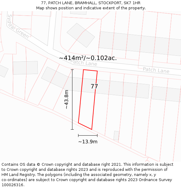 77, PATCH LANE, BRAMHALL, STOCKPORT, SK7 1HR: Plot and title map