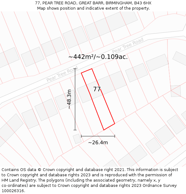 77, PEAR TREE ROAD, GREAT BARR, BIRMINGHAM, B43 6HX: Plot and title map