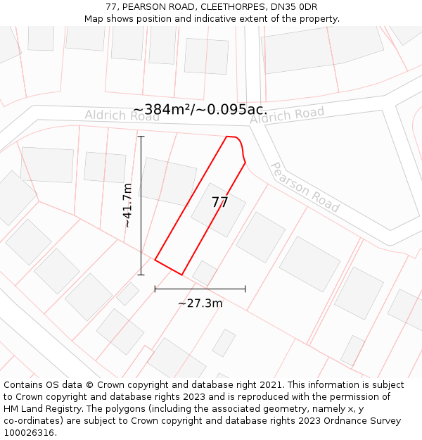 77, PEARSON ROAD, CLEETHORPES, DN35 0DR: Plot and title map