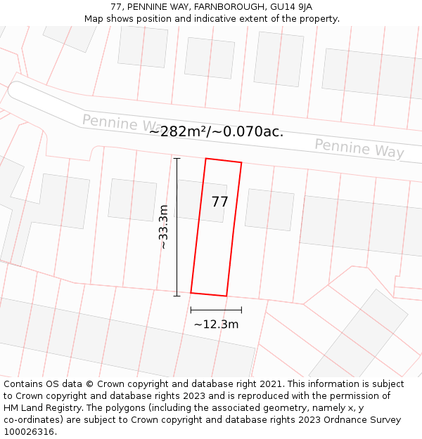 77, PENNINE WAY, FARNBOROUGH, GU14 9JA: Plot and title map