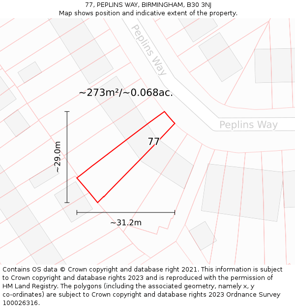 77, PEPLINS WAY, BIRMINGHAM, B30 3NJ: Plot and title map