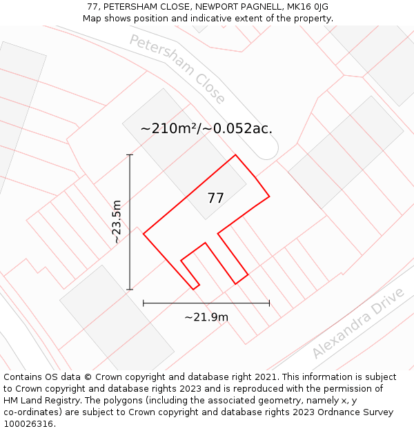 77, PETERSHAM CLOSE, NEWPORT PAGNELL, MK16 0JG: Plot and title map