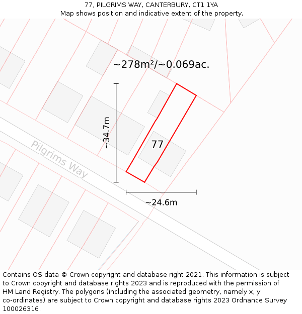 77, PILGRIMS WAY, CANTERBURY, CT1 1YA: Plot and title map