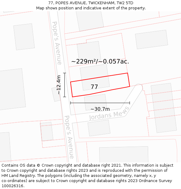 77, POPES AVENUE, TWICKENHAM, TW2 5TD: Plot and title map