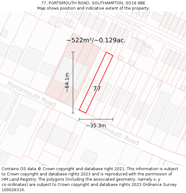 77, PORTSMOUTH ROAD, SOUTHAMPTON, SO19 9BE: Plot and title map