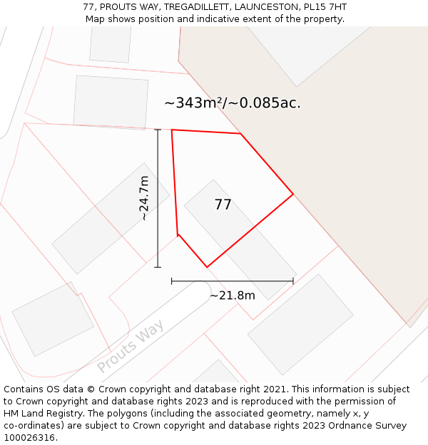 77, PROUTS WAY, TREGADILLETT, LAUNCESTON, PL15 7HT: Plot and title map