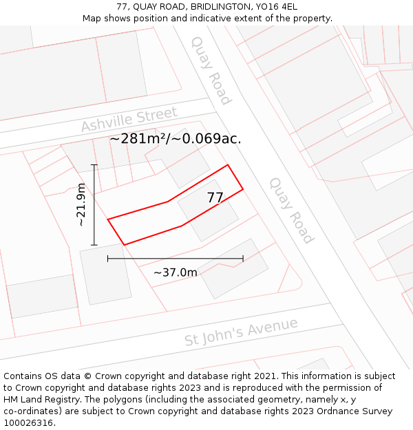 77, QUAY ROAD, BRIDLINGTON, YO16 4EL: Plot and title map