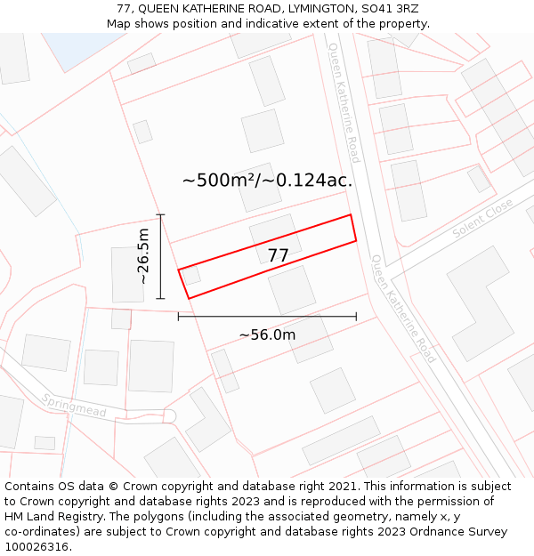 77, QUEEN KATHERINE ROAD, LYMINGTON, SO41 3RZ: Plot and title map