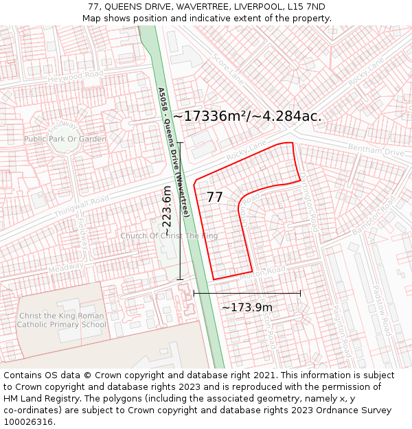 77, QUEENS DRIVE, WAVERTREE, LIVERPOOL, L15 7ND: Plot and title map