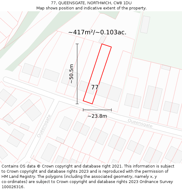 77, QUEENSGATE, NORTHWICH, CW8 1DU: Plot and title map