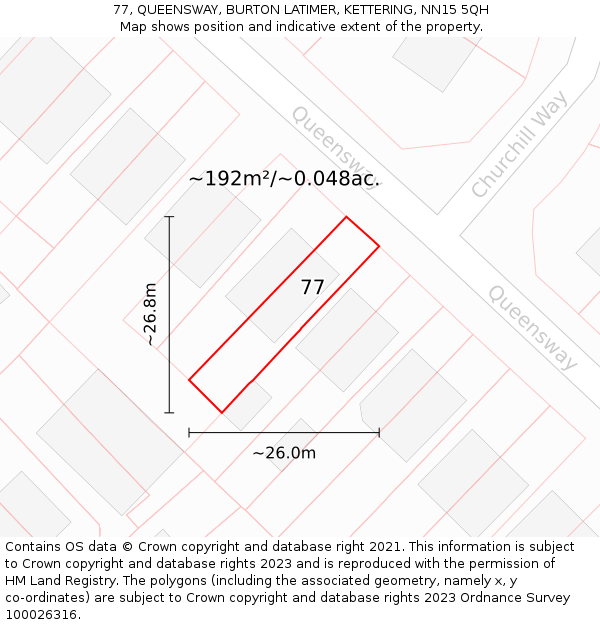 77, QUEENSWAY, BURTON LATIMER, KETTERING, NN15 5QH: Plot and title map