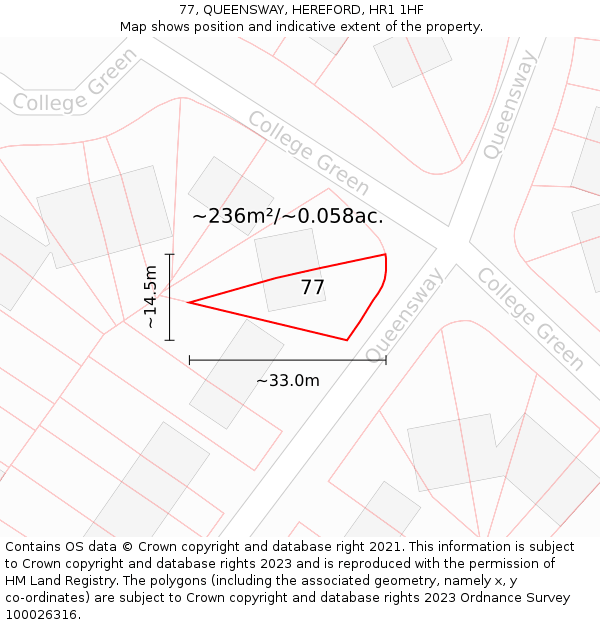 77, QUEENSWAY, HEREFORD, HR1 1HF: Plot and title map