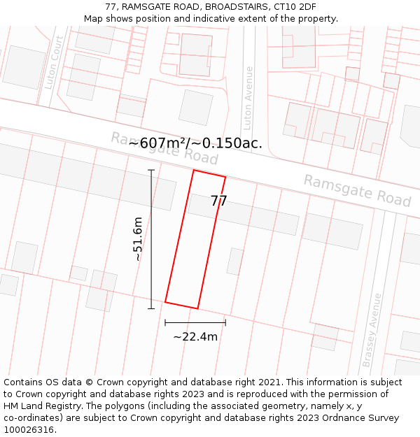 77, RAMSGATE ROAD, BROADSTAIRS, CT10 2DF: Plot and title map