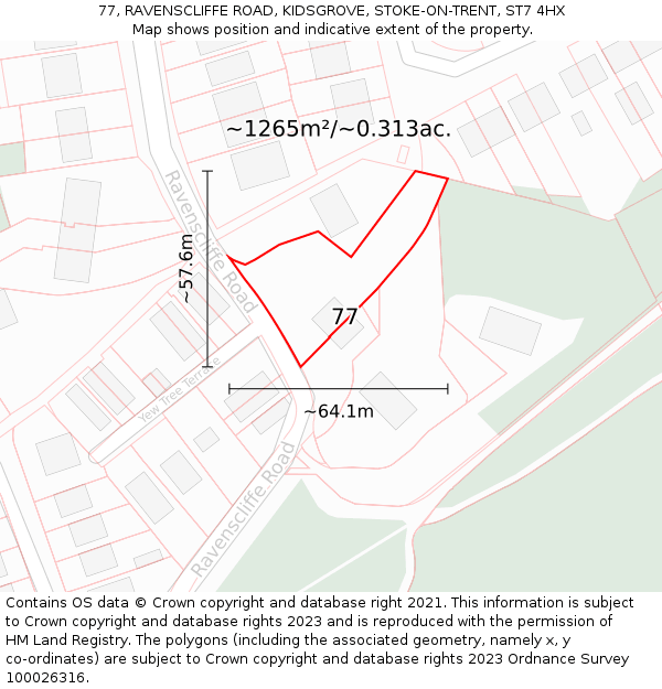 77, RAVENSCLIFFE ROAD, KIDSGROVE, STOKE-ON-TRENT, ST7 4HX: Plot and title map