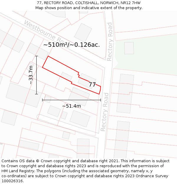 77, RECTORY ROAD, COLTISHALL, NORWICH, NR12 7HW: Plot and title map