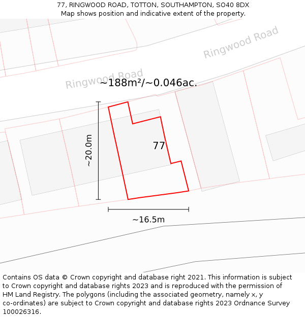 77, RINGWOOD ROAD, TOTTON, SOUTHAMPTON, SO40 8DX: Plot and title map