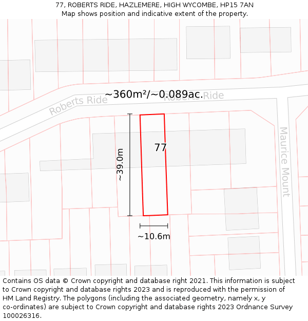 77, ROBERTS RIDE, HAZLEMERE, HIGH WYCOMBE, HP15 7AN: Plot and title map