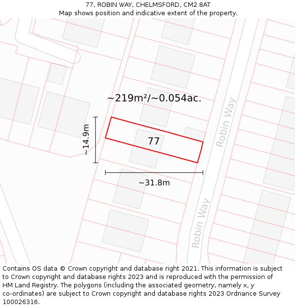 77, ROBIN WAY, CHELMSFORD, CM2 8AT: Plot and title map