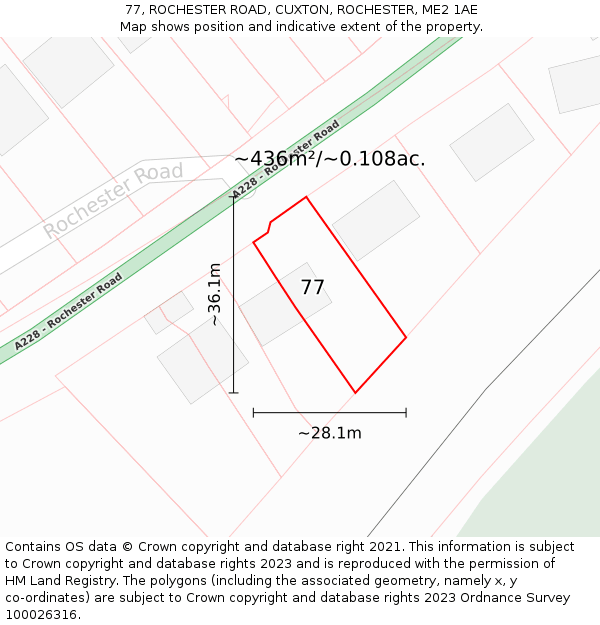 77, ROCHESTER ROAD, CUXTON, ROCHESTER, ME2 1AE: Plot and title map