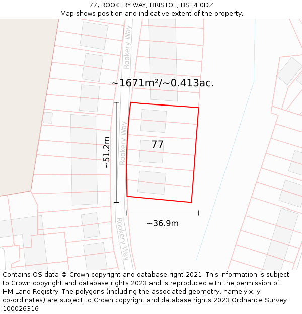 77, ROOKERY WAY, BRISTOL, BS14 0DZ: Plot and title map