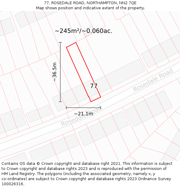 77, ROSEDALE ROAD, NORTHAMPTON, NN2 7QE: Plot and title map