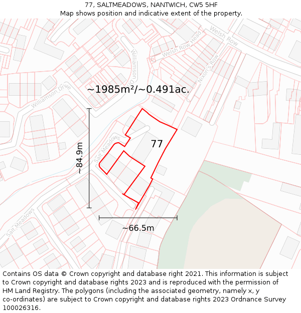 77, SALTMEADOWS, NANTWICH, CW5 5HF: Plot and title map