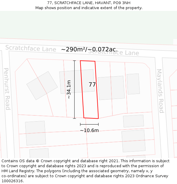 77, SCRATCHFACE LANE, HAVANT, PO9 3NH: Plot and title map