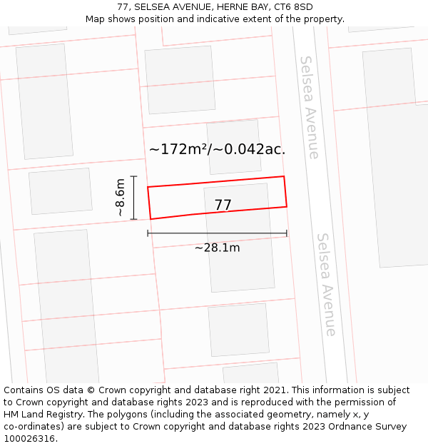 77, SELSEA AVENUE, HERNE BAY, CT6 8SD: Plot and title map