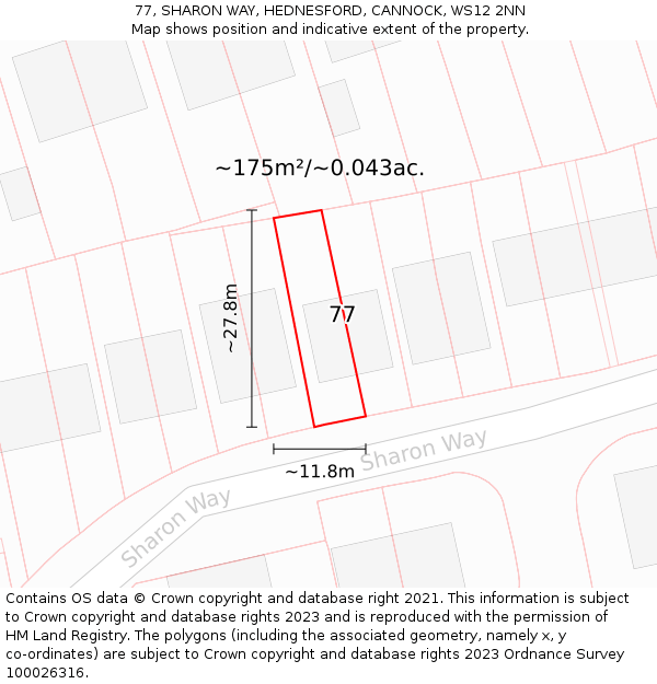 77, SHARON WAY, HEDNESFORD, CANNOCK, WS12 2NN: Plot and title map