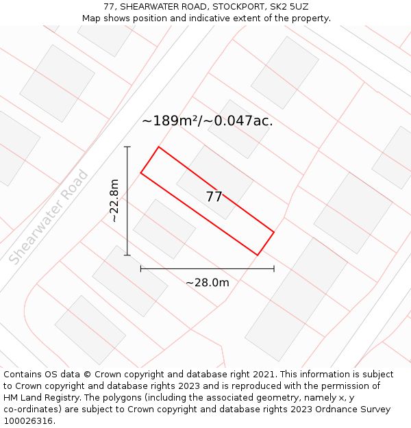 77, SHEARWATER ROAD, STOCKPORT, SK2 5UZ: Plot and title map