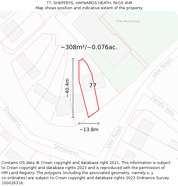 77, SHEPPEYS, HAYWARDS HEATH, RH16 4NR: Plot and title map