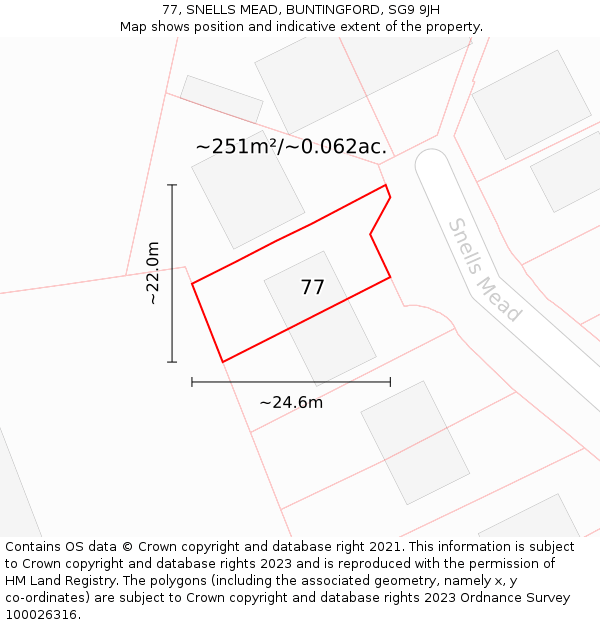 77, SNELLS MEAD, BUNTINGFORD, SG9 9JH: Plot and title map