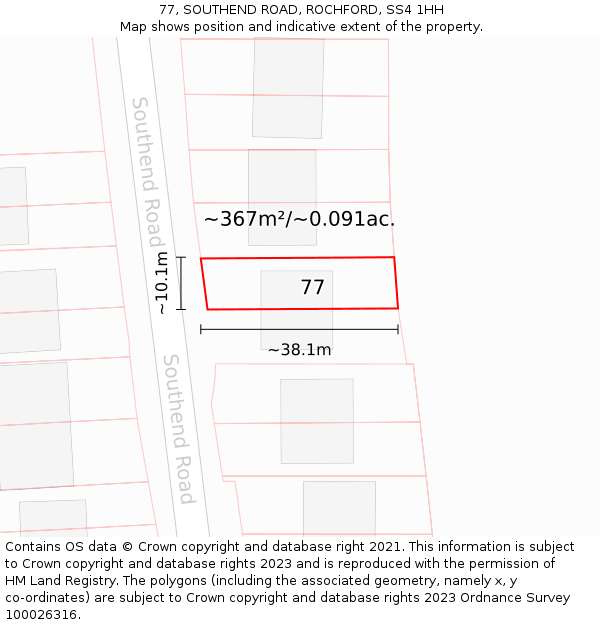 77, SOUTHEND ROAD, ROCHFORD, SS4 1HH: Plot and title map