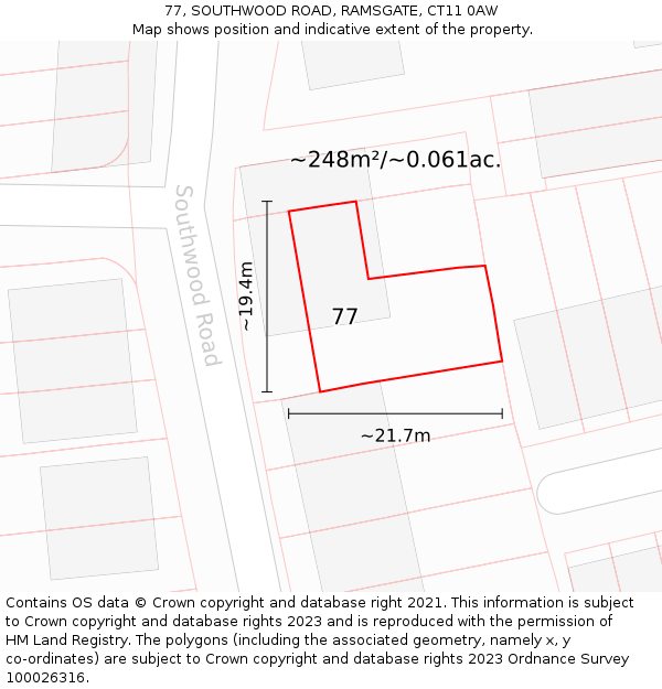 77, SOUTHWOOD ROAD, RAMSGATE, CT11 0AW: Plot and title map