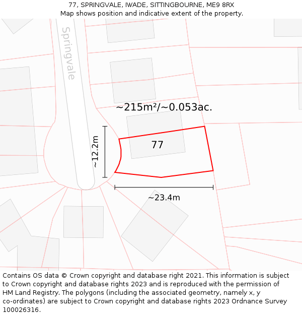 77, SPRINGVALE, IWADE, SITTINGBOURNE, ME9 8RX: Plot and title map