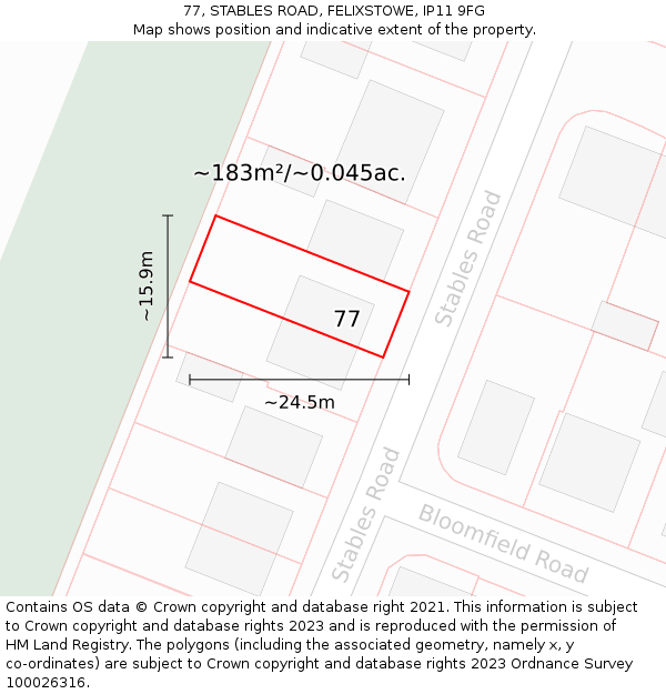 77, STABLES ROAD, FELIXSTOWE, IP11 9FG: Plot and title map