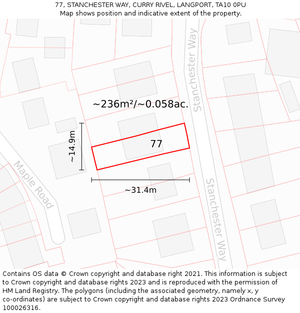 77, STANCHESTER WAY, CURRY RIVEL, LANGPORT, TA10 0PU: Plot and title map