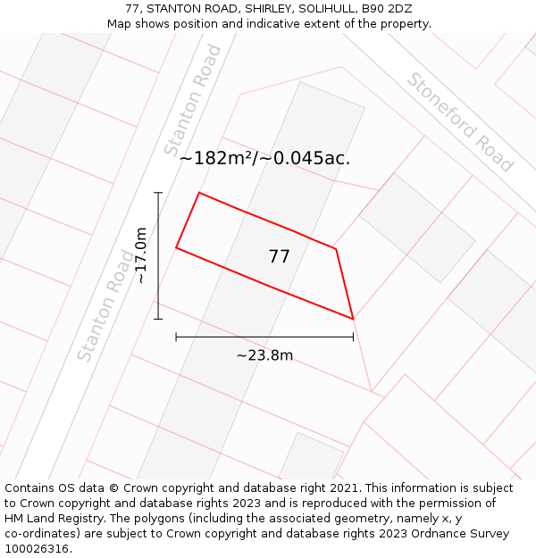 77, STANTON ROAD, SHIRLEY, SOLIHULL, B90 2DZ: Plot and title map