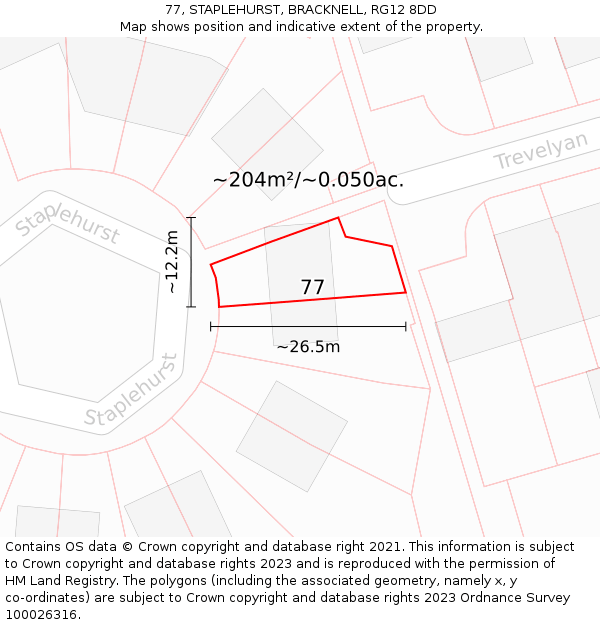 77, STAPLEHURST, BRACKNELL, RG12 8DD: Plot and title map