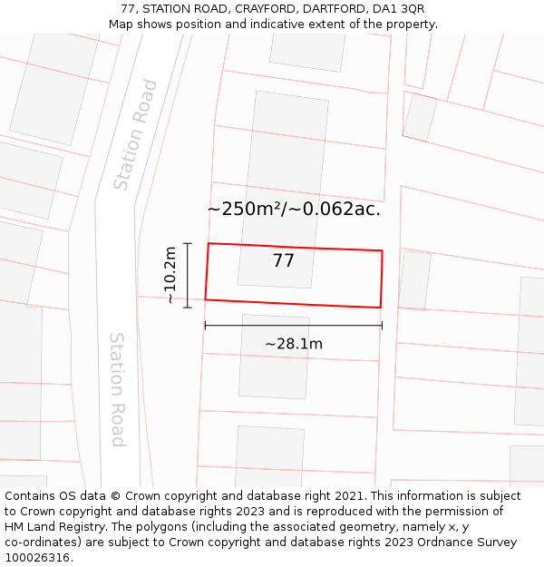 77, STATION ROAD, CRAYFORD, DARTFORD, DA1 3QR: Plot and title map