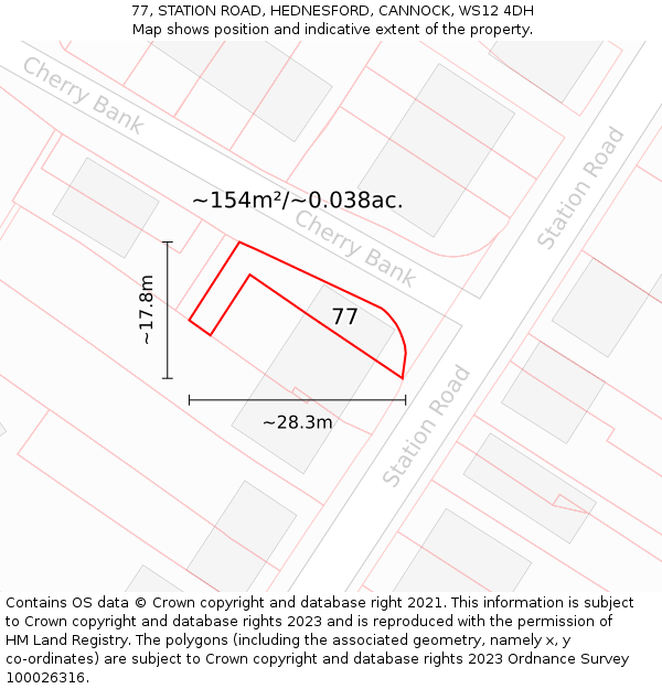 77, STATION ROAD, HEDNESFORD, CANNOCK, WS12 4DH: Plot and title map