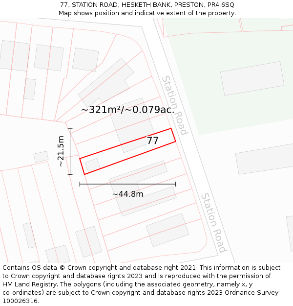 77, STATION ROAD, HESKETH BANK, PRESTON, PR4 6SQ: Plot and title map