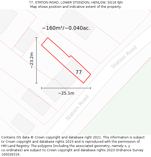 77, STATION ROAD, LOWER STONDON, HENLOW, SG16 6JN: Plot and title map