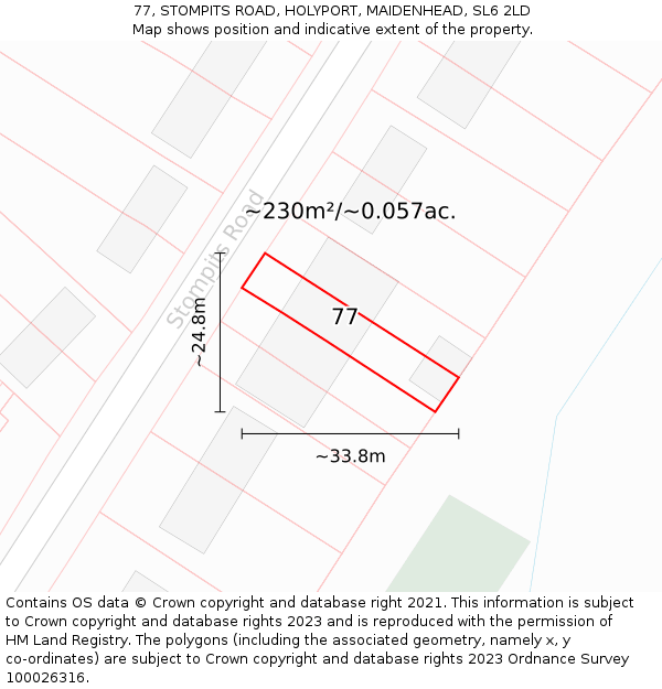 77, STOMPITS ROAD, HOLYPORT, MAIDENHEAD, SL6 2LD: Plot and title map