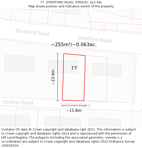 77, STRATFORD ROAD, STROUD, GL5 4AL: Plot and title map