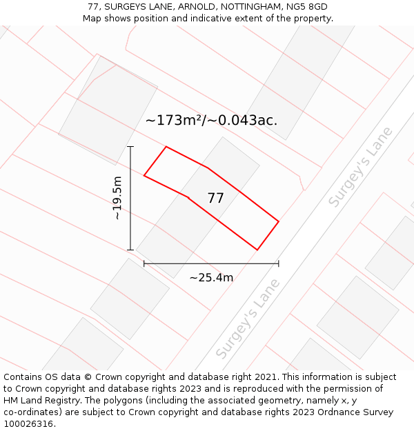 77, SURGEYS LANE, ARNOLD, NOTTINGHAM, NG5 8GD: Plot and title map