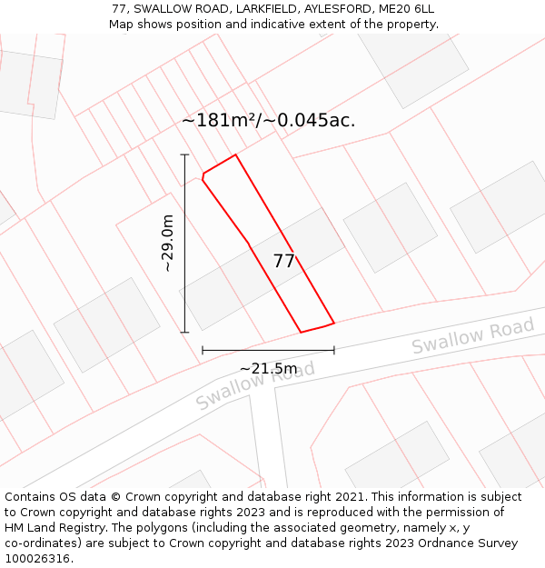 77, SWALLOW ROAD, LARKFIELD, AYLESFORD, ME20 6LL: Plot and title map