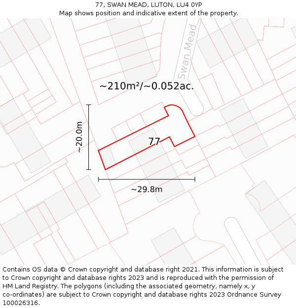 77, SWAN MEAD, LUTON, LU4 0YP: Plot and title map